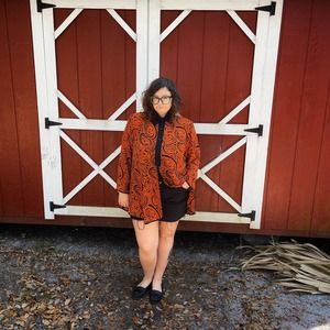 Vintage 80s Foxy Sheer Swirl Print Tunic Slit Neon Orange Navora Volup L XL XXL